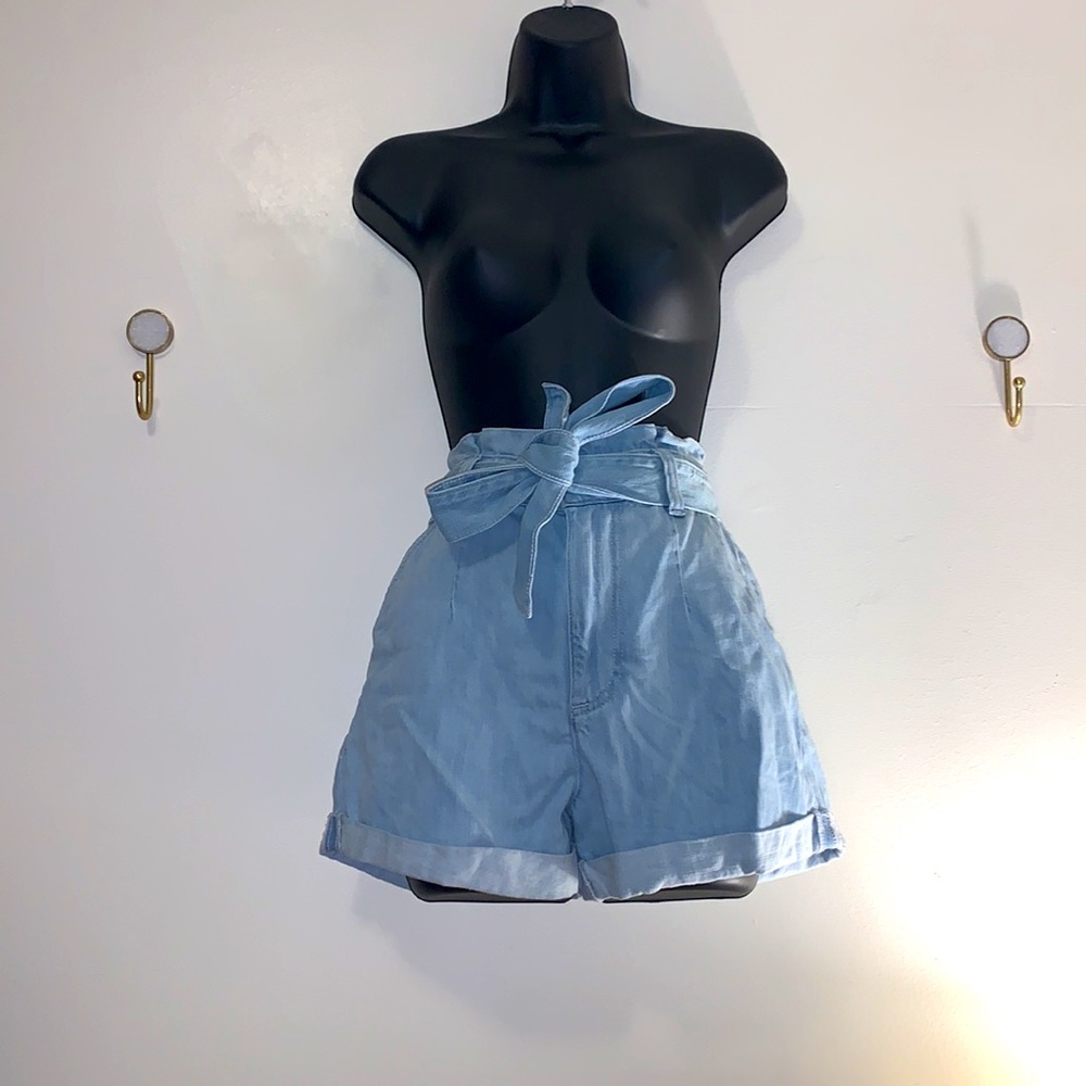 Express Super High Waisted Paperbag Tie Jean Shorts